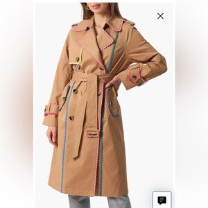 Avec Les Filles Trench Coat with Double-breasted Front and Belted Waist and trim